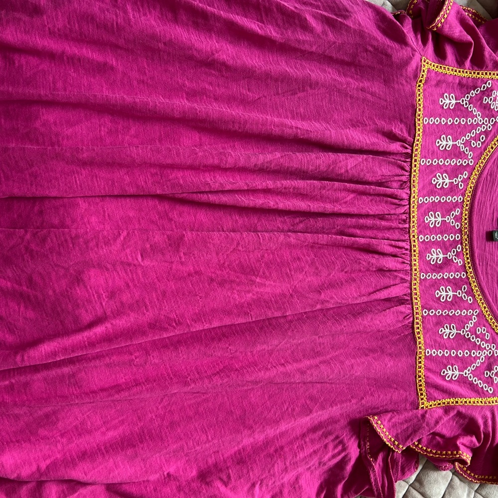 Lane Bryant Fuchsia Top with Yellow Embroidery